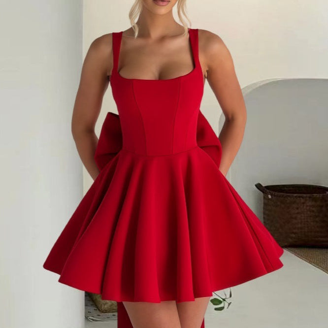 Mini korset aftenkjole med aftagelig sløjfe