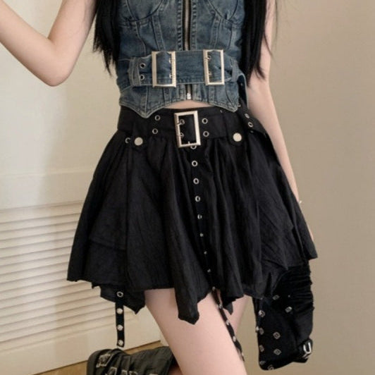 Wasteland vintage asymmetrisk mini-nederdel med bælte