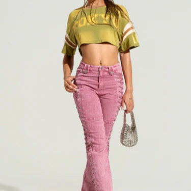 Denimjeans med snørebånd og snøre