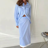 Stribet og farveblok-agtigt maxinederdelsæt med slids