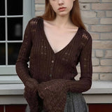 Langærmet vest i åbent strik med V-hals