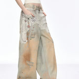 tie-dye denimjeans med vide ben og løstsiddende pasform