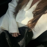 Todelt sæt: lyserød cardigan med klokkeærmer og polokrave, lige nederdel