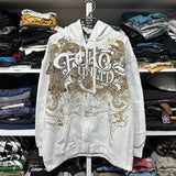 Mørk hættetrøje med antik mønstre