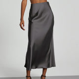 Dame Midi-nederdel - Flagrende satin - Elegant svaj-snit