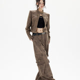 Kort bikerjakke i læder