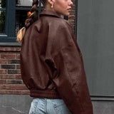 Vintage brun PU-læderjakke