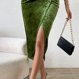 Bodycon-nederdel med slids i fløjl