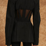 Sexet, transparent mesh-blazer med elegant V-hals