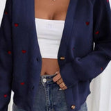 V-hals vest broderet med hjerter