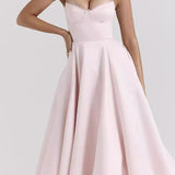 Maxi aftenkjole med V-hals og pufærmer