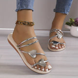 Damesandaler - Flere remme med hjertedetaljer - Flad og elegant komfort