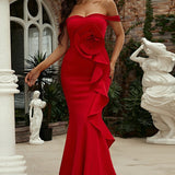 Ærmeløs maxikjole med off-shoulder-design og 3D-blomsterprint