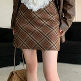 Vintage kort nederdel i højtaljet, tætsiddende, ternet tweed