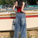 Brede, diagonale denim cargobukser med slids