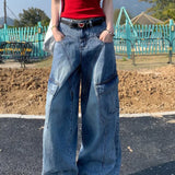 Brede, diagonale denim cargobukser med slids