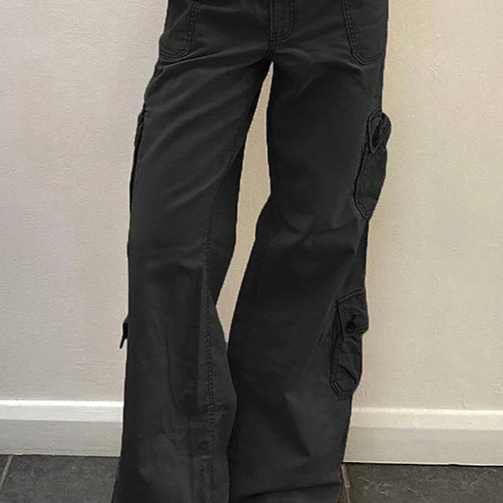 Lavtaljede denim cargobukser med stretchlommer