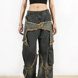 Straight-leg hiphop-jeans med et flosset og slidt stjernemønster