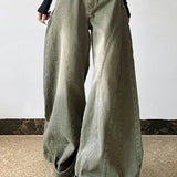 Lavtaljede jeans med svajer, vide ben og slidt look