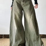 Lavtaljede jeans med svajer, vide ben og slidt look