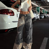 Lige ben, vide ben, patchwork-jeans med falmede detaljer