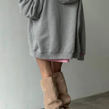 Oversized falmet lyserød hættetrøje med lynlås