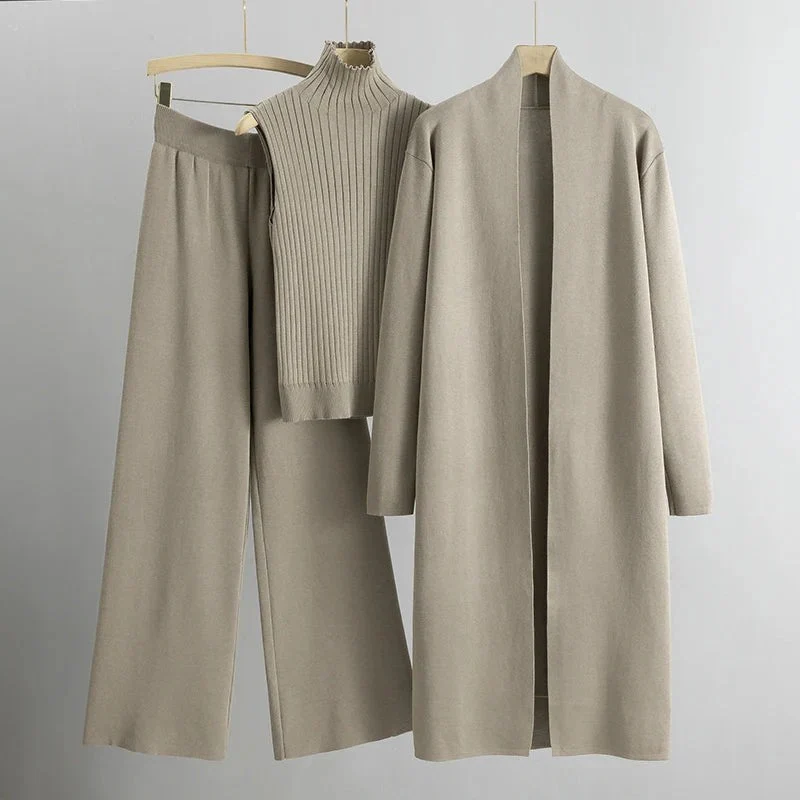 Damesæt med tre dele - Strik - Afslappet pasform - Høj talje