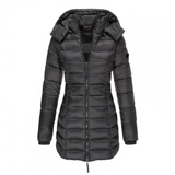 Dame quiltet frakke - vævet stof - tætsiddende snit - midt på låret - stående krave