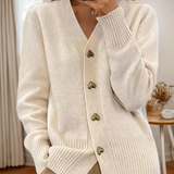 Damevest – Uldstrik – Afslappet pasform – V-hals med hjerteknapper