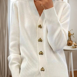 Damevest – Uldstrik – Afslappet pasform – V-hals med hjerteknapper