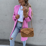 Damecardigan – Afslappet pasform – Strikket uld – Lang – Åben front