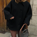 Damefrakke – Oversized pasform – Uldmodel – Flagermusærmer – Hakkrave