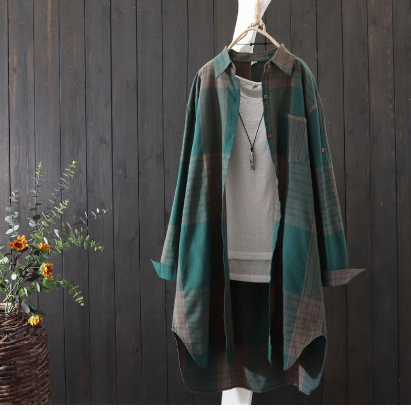 Dameskjorte – Oversized pasform – Let bomuld – Afslappet ternet skjorte