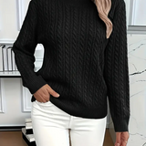 Damesweatshirt – Klassisk pasform – Kabelstrik – Uldeffekt – Lange ærmer