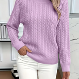 Damesweatshirt – Klassisk pasform – Kabelstrik – Uldeffekt – Lange ærmer