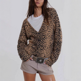 Damestrikcardigan – Afslappet pasform – Ujævn tekstur – Leopardprint