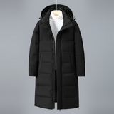 Dame quiltet frakke - vævet stof - stående krave - justerbar hætte - lang