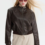 PU-læder pilotjakke med lynlås