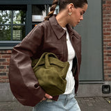 Vintage brun PU-læderjakke