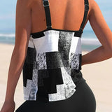 Dame Tankini – Afslappet pasform – Geometrisk print – Dobbelte stropper – Åndbart stof