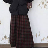 Bordeauxrød ternet trapeznederdel