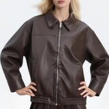 Afslappet PU-læderjakke med revers