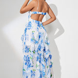 Blomsterprintet aftenkjole med slids