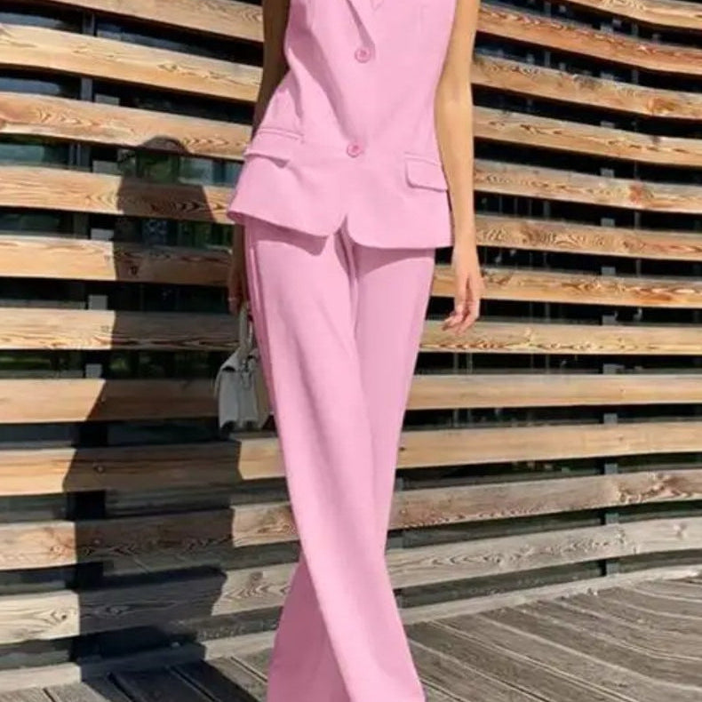 Bukser med vide ben og matchende ærmeløs blazer