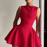 Sexet minikjole, rygløs, ærmeløs, ensfarvet