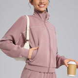 Løstsiddende sportsvest med lynlås til udendørs yoga, lange ærmer