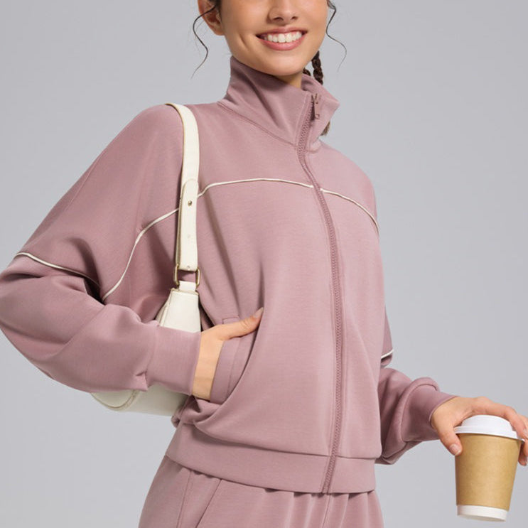 Løstsiddende sportsvest med lynlås til udendørs yoga, lange ærmer