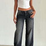 Vintage falmede jeans, stretch, lige snit