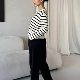 Stribet strikket cardigan med korte ærmer