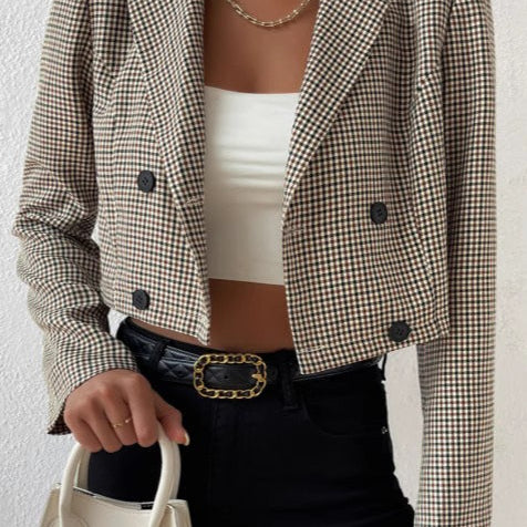 Kort blazer med houndstoothmønster